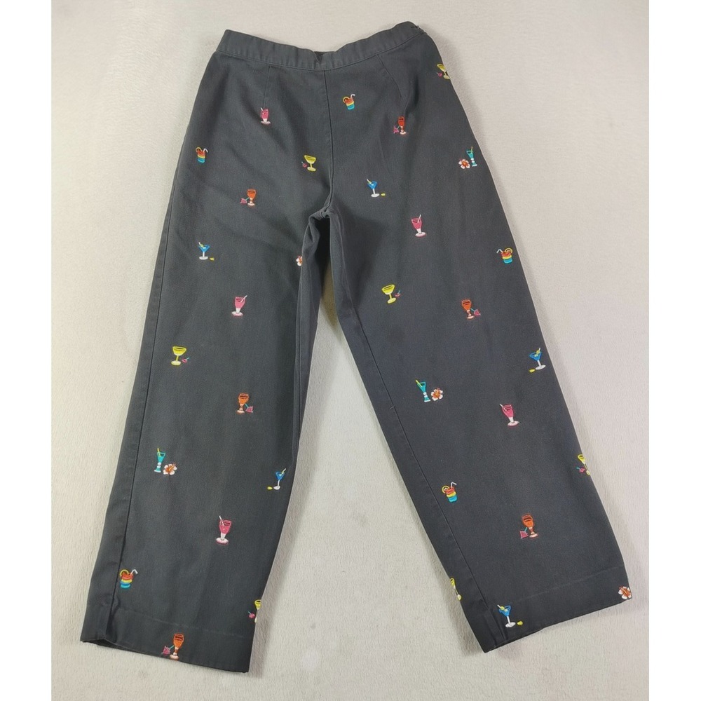Draper's & Damon's Pants‎ Womens 8 Black Twill Cropped Embroidered Cocktail Fun